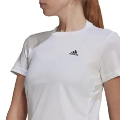 Adidas LOUNGEWEAR Essentials Slim 3-Stripes Shirt Dames - Wit/zwart GL3812 -Fitness-Mode Winkel adidas womens 3 stripes tee white black gl3812 1 1095715