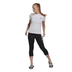 Adidas LOUNGEWEAR Essentials Slim 3-Stripes Shirt Dames - Wit/zwart GL3812 -Fitness-Mode Winkel adidas womens 3 stripes tee white black gl3812 4 1095712