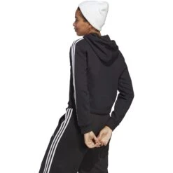 Adidas Essentials 3-Stripes Crop Hoodie Dames - Zwart/wit IC8767 -Fitness-Mode Winkel adidas womens essentials 3 stripes crop hoodie black white ic8767 1 1370492