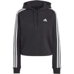 Adidas Essentials 3-Stripes Crop Hoodie Dames - Zwart/wit IC8767