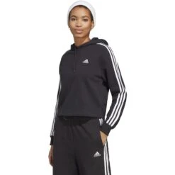 Adidas Essentials 3-Stripes Crop Hoodie Dames - Zwart/wit IC8767 -Fitness-Mode Winkel adidas womens essentials 3 stripes crop hoodie black white ic8767 6 1370487
