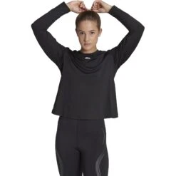 Adidas AEROREADY Studio Shirt Met Lange Mouwen Dames - Black/white HD8942 -Fitness-Mode Winkel adidas womens studio longsleeve black white hd8942 3 1277003