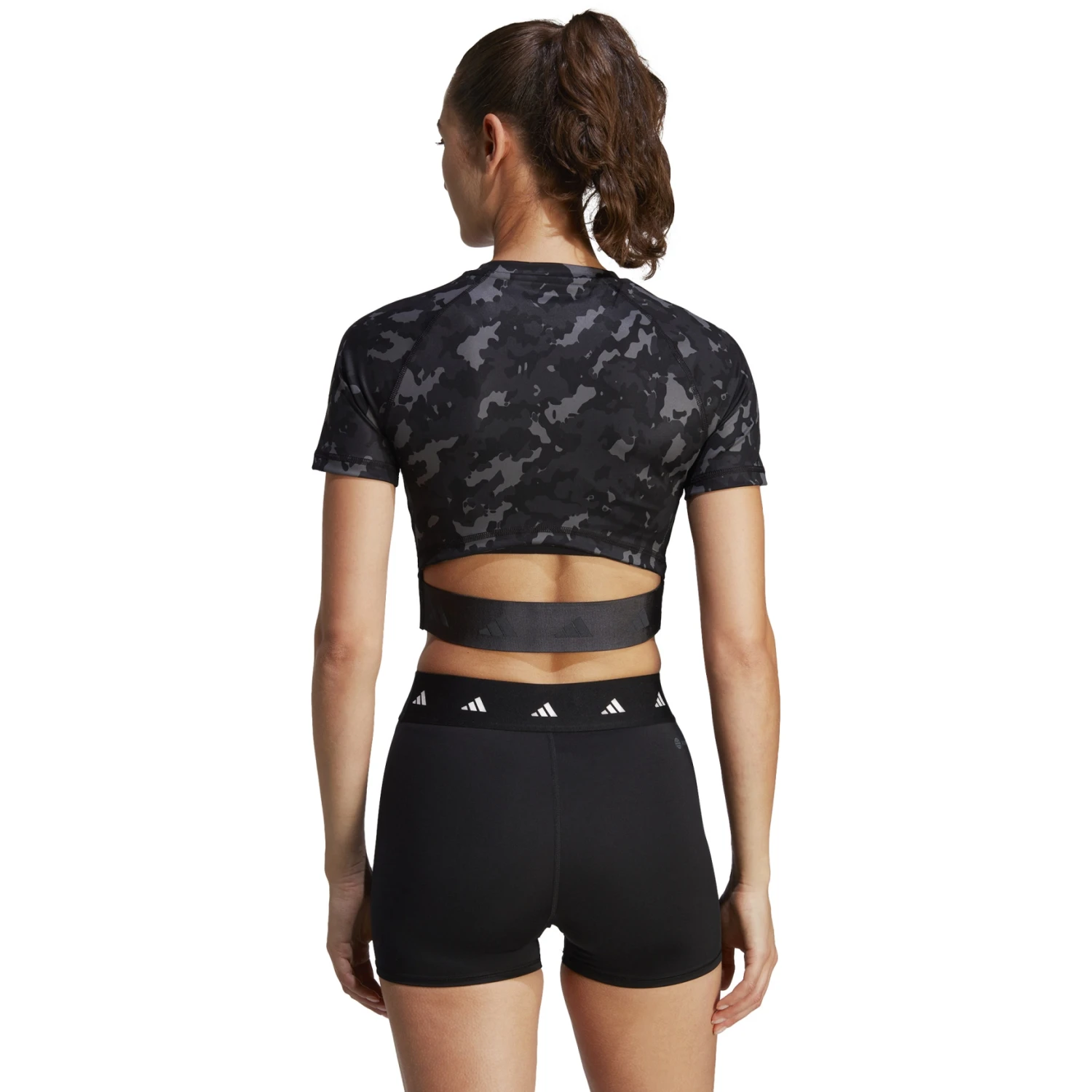 Adidas Techfit Camo Print Crop Training T-Shirt Dames - Carbon IC8052 4 Adidas Techfit Camo Print Crop Training T-Shirt Dames - Carbon IC8052 - Afbeelding 2