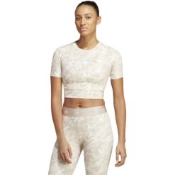 Adidas Techfit Camo Print Crop Training T-Shirt Dames - Wonder Taupe IC8053