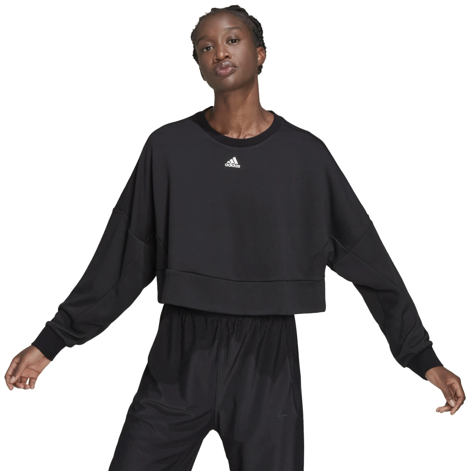 Adidas AEROREADY Studio Loose Sweatshirt Dames - Black/white HD8938 3 Adidas AEROREADY Studio Loose Sweatshirt Dames - Black/white HD8938