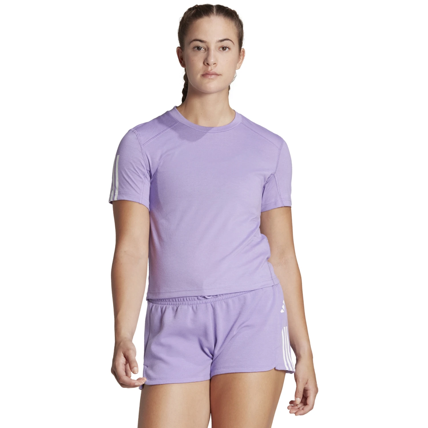 Adidas Train Essentials 3-Stripes Crop T-Shirt Dames - Violet Fuse/white HR7845 3 Adidas Train Essentials 3-Stripes Crop T-Shirt Dames - Violet Fuse/white HR7845
