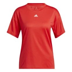 Adidas Training AEROREADY T-Shirt Dames - Vivid Red H48951 -Fitness-Mode Winkel adidas womens training 3 stripes aeroready t shirt vivid red h48951 7 1012976