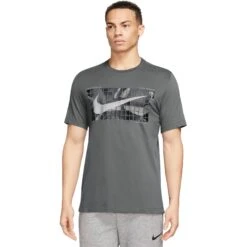 Nike Dri-FIT Camo T-Shirt Heren - Iron Grey FJ2446-068