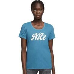 Nike Dri-FIT Script T-Shirt Dames - Industrial Blue/pure/heather/white FD2986-457