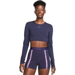 Nike Pro Dri-FIT Cropped Shirt Met Lange Mouwen Dames - Purple Ink/purple Cosmos/rush FB5233-555