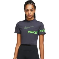 Nike Pro Dri-FIT Cropped Graphic Shirt Dames - Gridiron/green Strike DX0078-015