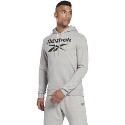 Reebok Identity Big Logo Men's French Terry Hoodie Pullover - Medium Grey Heather/black -Fitness-Mode Winkel reebok identity big logo men s french terry hoodie pullover medium grey heather black 4 1116609