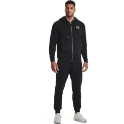 Under Armour UA Essential Fleece Joggingbroek Heren - Zwart/Wit -Fitness-Mode Winkel under armour mens essential fleece jogger black white 6 1334424