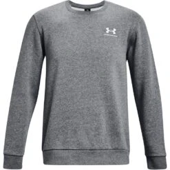 Under Armour UA Essential Fleece Crew Sweatshirt Heren - Pitch Gray Medium Heather/White -Fitness-Mode Winkel under armour mens ua essential fleece crew pitch gray medium heather white 1 1282902