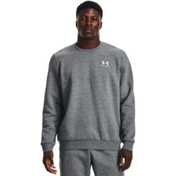 Under Armour UA Essential Fleece Crew Sweatshirt Heren - Pitch Gray Medium Heather/White