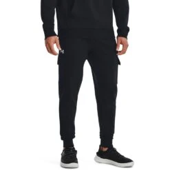 Under Armour UA Rival Fleece Cargo Joggingbroek Heren - Zwart/Wit -Fitness-Mode Winkel under armour mens ua rival fleece cargo joggers black white 3 1528885