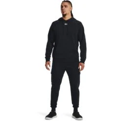 Under Armour UA Rival Fleece Cargo Joggingbroek Heren - Zwart/Wit -Fitness-Mode Winkel under armour mens ua rival fleece cargo joggers black white 5 1528887