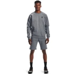 Under Armour UA Rival Fleece Crew Sweatshirt Heren - Pitch Gray Light Heather/Onyx White -Fitness-Mode Winkel under armour mens ua rival fleece crew pitch gray light heather onyx white 6 1335925