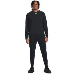 Under Armour UA Rival Fleece Crew Trui Heren - Zwart/Wit -Fitness-Mode Winkel under armour mens ua rival fleece crew sweatshirt black white 6 1528911