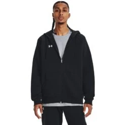 Under Armour UA Rival Fleece Hoodie Met Volledige Rits Heren - Zwart/Wit