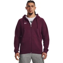 Under Armour UA Rival Fleece Hoodie Met Volledige Rits Heren - Dark Maroon/Wit