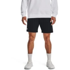 Under Armour UA Rival Fleece Shorts Heren - Zwart/Wit -Fitness-Mode Winkel under armour mens ua rival fleece shorts black white 3 1529042