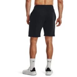 Under Armour UA Rival Fleece Shorts Heren - Zwart/Wit -Fitness-Mode Winkel under armour mens ua rival fleece shorts black white 4 1529043