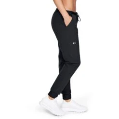 Under Armour UA Armour Sport Woven Broek Dames - Zwart/Metallic Silver -Fitness-Mode Winkel under armour womens ua armour sport woven pants black metallic silver 5 1013521