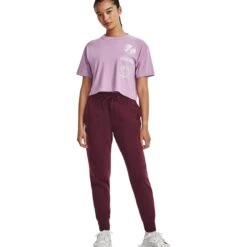 Under Armour UA Rival Fleece Joggingbroek Dames - Dark Maroon/Wit -Fitness-Mode Winkel under armour womens ua rival fleece joggers dark maroon white 5 1529318