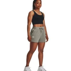 Under Armour UA Rival Terry Short Dames - Grove Green/Wit -Fitness-Mode Winkel under armour womens ua rival terry shorts grove green white 5 1527552