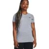 Under Armour UA Sportstyle Left Chest Shirt Met Korte Mouwen Dames - Steel Light Heather/Zwart -Fitness-Mode Winkel under armour womens ua sportstyle left chest short sleeve shirt steel light heather black 1 1529334