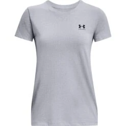 Under Armour UA Sportstyle Left Chest Shirt Met Korte Mouwen Dames - Steel Light Heather/Zwart -Fitness-Mode Winkel under armour womens ua sportstyle left chest short sleeve shirt steel light heather black 3 1529336