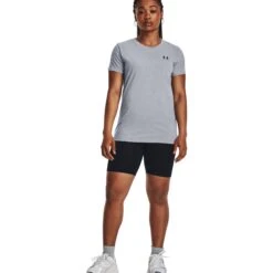 Under Armour UA Sportstyle Left Chest Shirt Met Korte Mouwen Dames - Steel Light Heather/Zwart -Fitness-Mode Winkel under armour womens ua sportstyle left chest short sleeve shirt steel light heather black 6 1529339